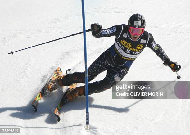 Lenzerheide, SWITZERLAND: US Ted Ligety competes during the slalom of the Nations Team Event at the Alpine Ski World Cup finals in Lenzerheide, 16...