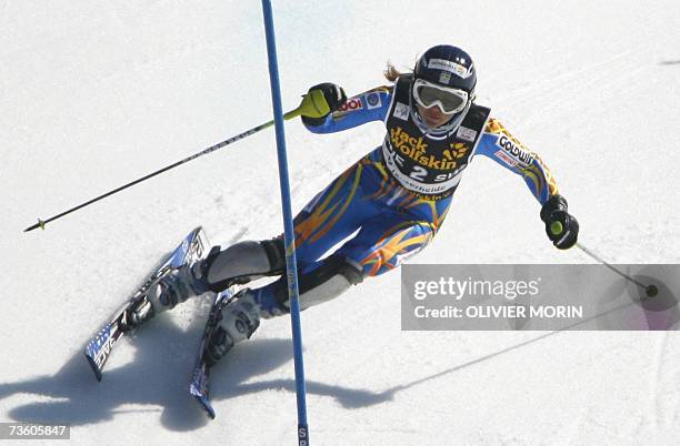 Lenzerheide, SWITZERLAND: Sweden's Anna Ottosson competes during the slalom of the Nations Team Event at the Alpine Ski World Cup finals in...