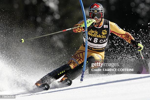 Lenzerheide, SWITZERLAND: Canada's Michael Janyk competes during the slalom of the Nations Team Event at the Alpine Ski World Cup finals in...