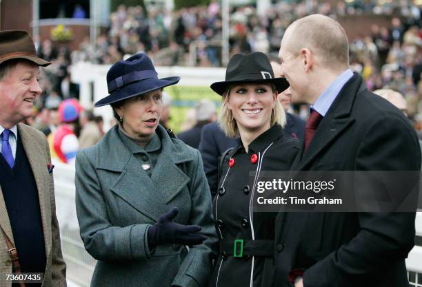 Princess Anne, Princess Royal talks with her daughter Zara Phillips, Andrew Parker-Bowles and Zara's boyfriend Mike Tindall on the final day of...