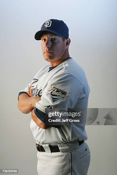 Brian Giles of the San Diego Padres poses for a portrait during San Diego Padres Photo Day at the Peoria Sports Complex on February 23, 2007 in...