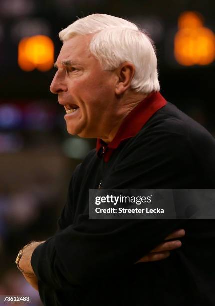 Head coach Bob Knight of the Texas Tech Red Raiders reacts from the sideline against the Boston College Eagles during the First Round of the 2007...