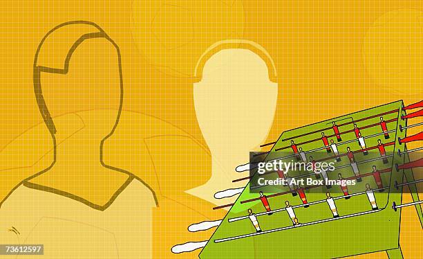 two people behind a foosball table - table football stock illustrations