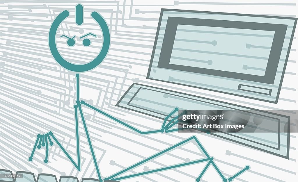 Computer Part Cartoon Character Closeup Of A Cartoon Character Working On A Computer High-Res Vector ...