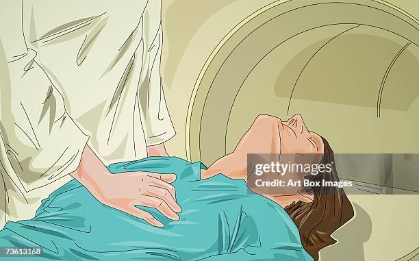 mid section view of a doctor examining a patient - patient lying on back stock illustrations