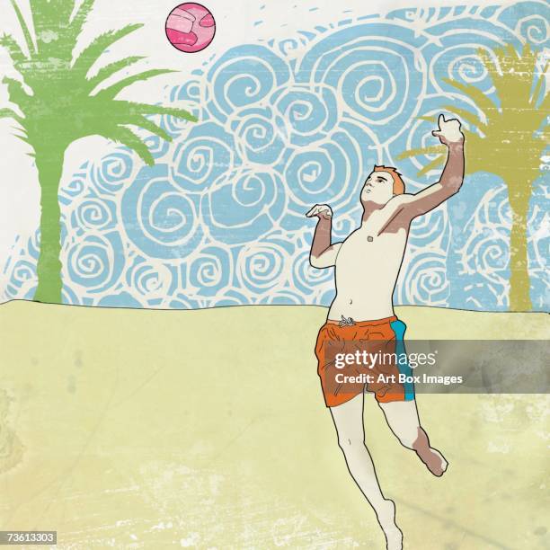 man playing beach volleyball - bermuda stock illustrations