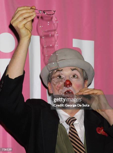 Bubble Sculptor Kim Winslow of The Big Apple Circus performs January 22, 2001 at the relaunch party for Child magazine held at FAO Schwartz in New...
