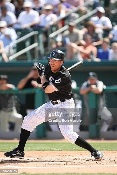 Darin Erstad of the Chicago White Sox bats during the game against the Colorado Rockies at Tucson Electric Park in Tucson, Arizona on March 6, 2007....