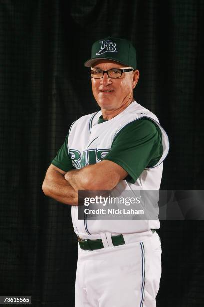 Manager Joe Maddon poses during Tampa Bay Devil Rays Photo Day on February 27, 2006 at the Raymond A. Naimoli Baseball Complex in St. Petersburg,...