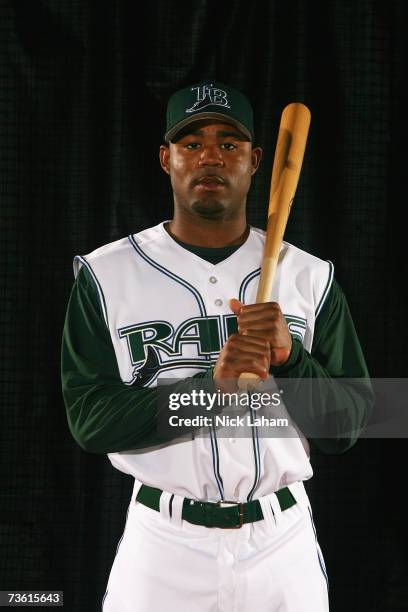 Carl Crawford poses during Tampa Bay Devil Rays Photo Day on February 27, 2006 at the Raymond A. Naimoli Baseball Complex in St. Petersburg, Florida.