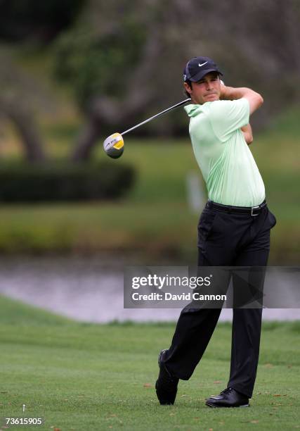 Trevor Immelman of South Africa hits his tee shot at the par 4, 16th hole during the second round of the Arnold Palmer Invitational presented by...