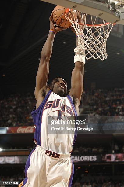 Amare Stoudemire of the Phoenix Suns dunks against the Detroit Pistons in an NBA game played on March 16 at U.S. Airways Center in Phoenix, Arizona....
