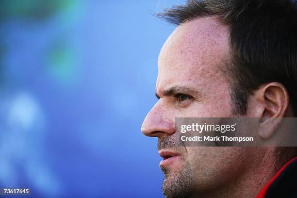 Rubens Barrichello of Brazil and Honda Racing F1 is pictured in the paddock at the Australian Formula One Grand Prix at the Albert Park Circuit on...