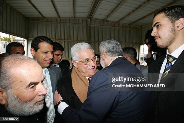 Watched by Deputy Speaker-designate of the Palestinian Parliament Ahmed Bahr and Palestinian Fatah party strongman Mohammed Dahlan Palestinian...