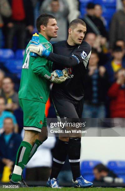 Ben Foster of Watford and Paul Robinson of Tottenham Hotspur congratulate each other after the Barclays Premiership match between Tottenham Hotspur...