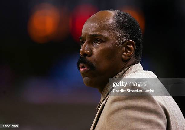 Head coach Al Skinner of the Boston College Eagles looks on in the first half against the Georgetown Hoyas during round two of the NCAA Men's...