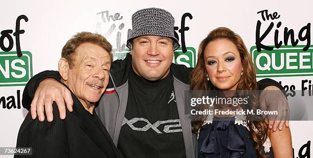 Actors Jerry Stiller and Kevin James and actress Leah Remini attend "The King of Queens" final season wrap party at Boulevard 3 on March 17, 2007 in...