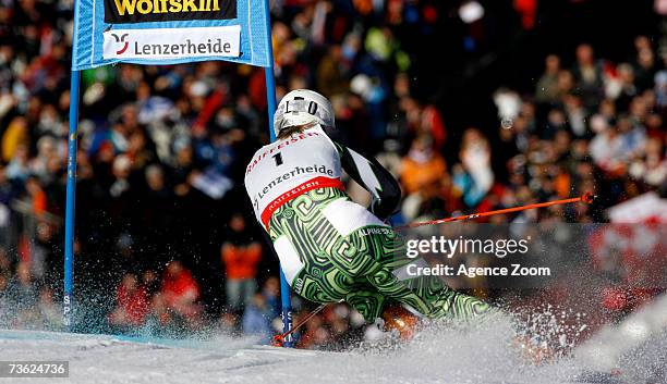 Tanja Poutiainen from Finland in the Women's Giant Slalom event during the FIS Skiing World Cup Finals on March 18, 2007 in Lenzerheide, Switzerland.