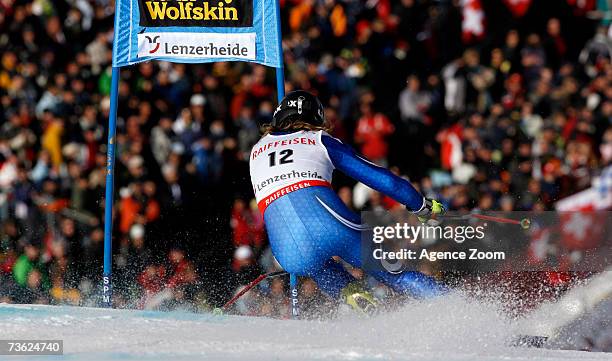 Nicole Gius from Italy in the Women's Giant Slalom event during the FIS Skiing World Cup Finals on March 18, 2007 in Lenzerheide, Switzerland.