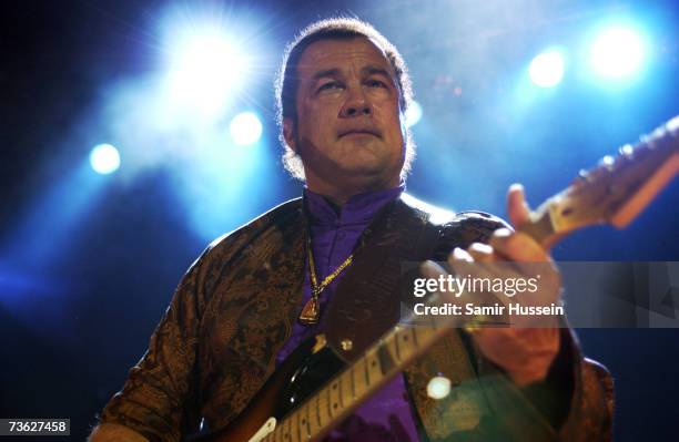 Actor and musician Steven Seagal performs live with his band Thunderbox on March 18, 2007 at the Shepherds Bush Empire in London, England.