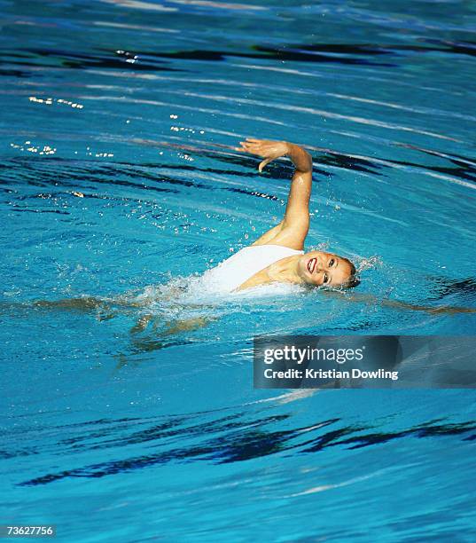 Christina Jones of the USA performs in the Solo Technical Preliminary Routine at the synchronized swimming event during the XII FINA World...