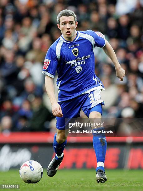 Kevin McNaughton of Cardiff City in action during the Coca-Cola Championship match between Derby County and Cardiff City at Pride Park on March 17,...