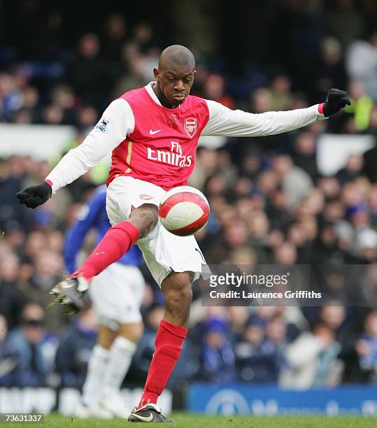 Abou Diaby of Arsenal in action during the Barclays Premiership match between Everton and Arsenal at Goodison Park on March 18, 2007 in Liverpool,...