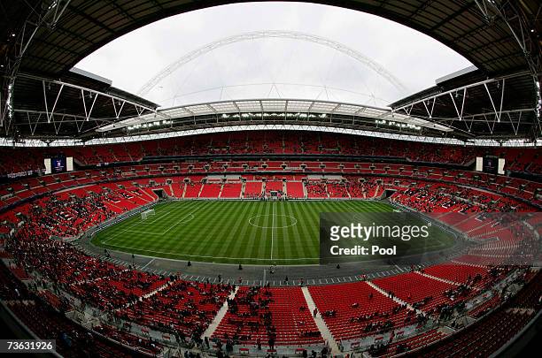 An view of Wembley Stadium on the Wembley Stadium Community Day on March 17, 2007 in London. The Stadium expects around 60,000 people to attend the...