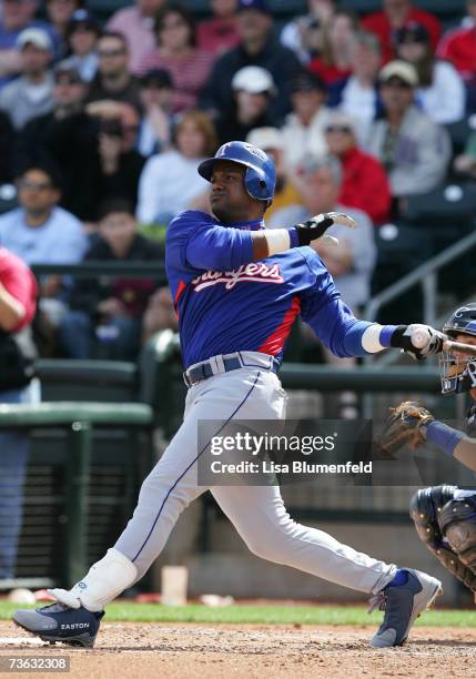 Sammy Sosa of the Texas Rangers bats against the Kansas City Royals at Surprise Stadium on March 4, 2007 in Surprise, Arizona.