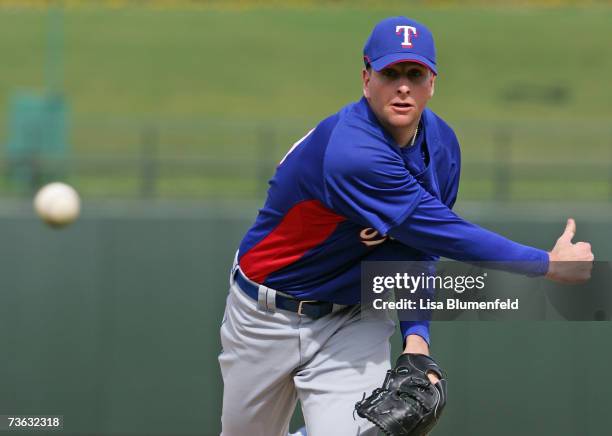 Scott Feldman of the Texas Rangers pitches against the Kansas City Royals at Surprise Stadium on March 4, 2007 in Surprise, Arizona.