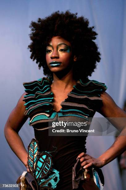 Model walks down the catwalk at Swatch Alternative Fashion Week on March 19, 2007 in London, England. The Swatch Alternative Fashion week is the...