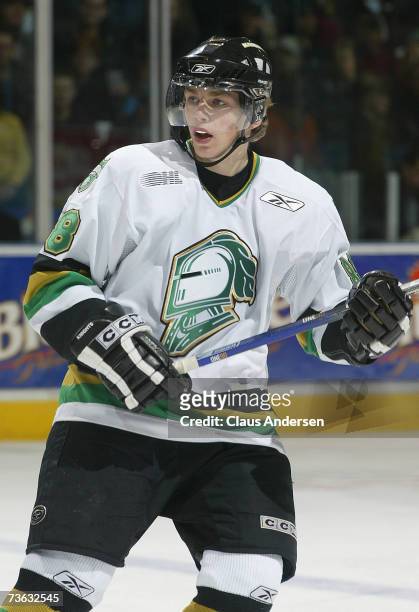 Patrick Kane of the London Knights skates against the Erie Otters at the John Labatt Centre on March 16, 2007 in London, Ontario, Canada.