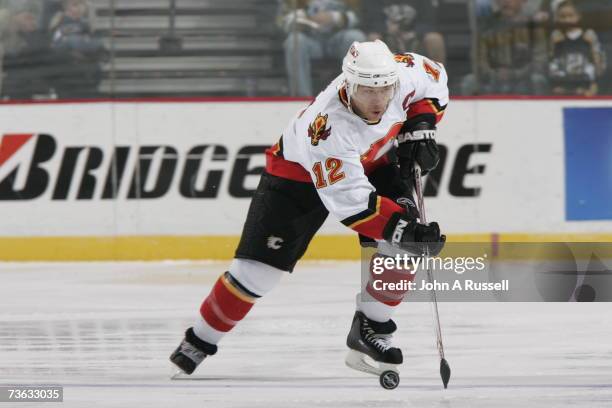 Jarome Iginla of the Calgary Flames skates against the Nashville Predators at the Nashville Arena on March 8, 2007 in Nashville, Tennessee.