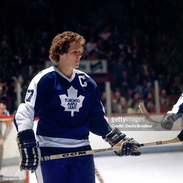 Darryl Sittler of the Toronto Maple Leafs looks on against the Montreal Canadiens.