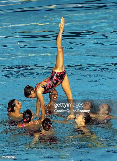 Italy performs in the Team Free Routine preliminary round at the synchronized swimming event during the XII FINA World Championships at the Rod Laver...