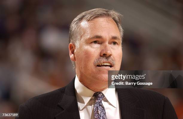 Head coach Mike D'Antoni of the Phoenix Suns looks on during the game against the Houston Rockets on March 12 at U.S. Airways Center in Phoenix,...