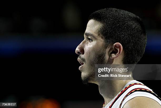 Greivis Vasquez of the Maryland Terrapin looks on against the Butler Bulldog during round two of the NCAA Men's Basketball Tournament at HSBC Arena...