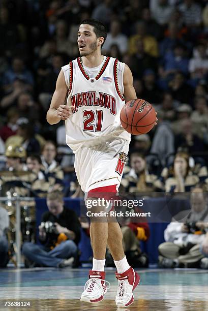 Greivis Vasquez of the Maryland Terrapin takes the ball upcourt against the Butler Bulldog during round two of the NCAA Men's Basketball Tournament...