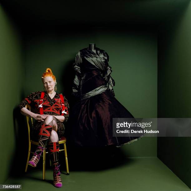 English fashion designer and businesswoman, Vivienne Westwood, at a retrospective dedicated to her work at the Victoria & Albert Museum, London.