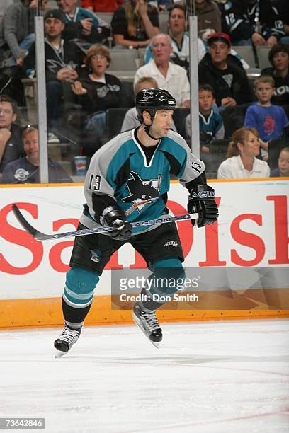 Bill Guerin of the San Jose Sharks skates during a game against the Edmonton Oilers on March 11, 2007 at the HP Pavilion in San Jose, California. The...