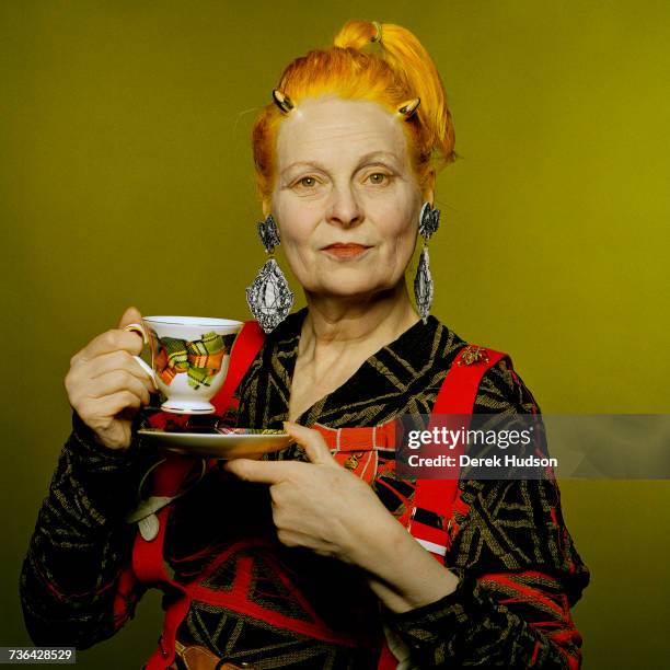 English fashion designer and businesswoman, Vivienne Westwood, at a retrospective dedicated to her work at the Victoria & Albert Museum, London.