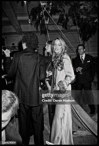 Texan born fashion model Jerry Hall at a fashion show party in New York City.