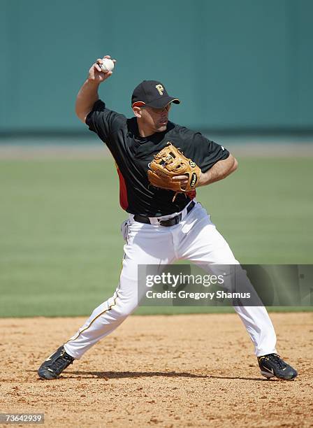 Jack Wilson of the Pittsburgh Pirates fields the ball during a Spring Training game against the Tampa Bay Devil Rays on March 8, 2007 at McKechnie...