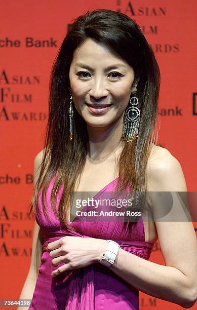 Actress Michelle Yeoh backstage at the Asian Film Awards as part of the Hong Kong International Film Festival 2007 at the Hong Kong Convention &...