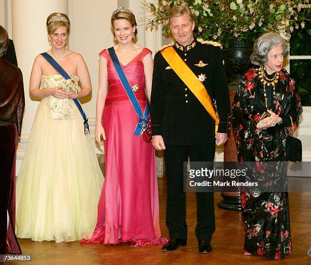 Princess Astrid, Princess Mathilde and Prince Philippe and Queen Fabiola pose for a photo at Laeken Castle on March 20 , 2007 in Brussels, Belgium....