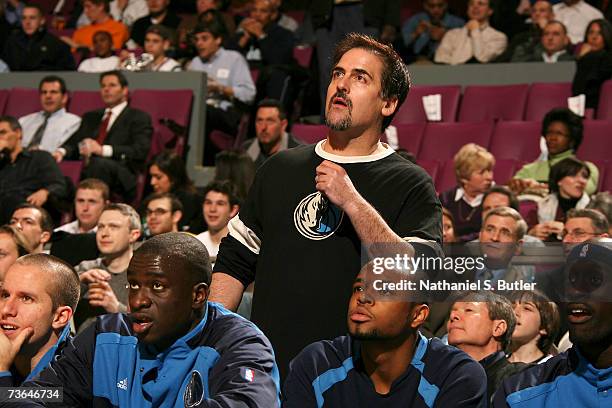 Owner Mark Cuban of the Dallas Mavericks watches the action against the New York Knicks on March 20, 2007 at Madison Square Garden in New York City....