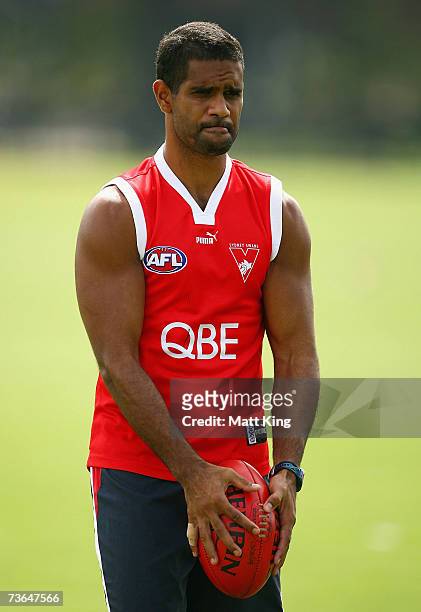 Michael O'Loughlin warms up during a Sydney Swans AFL training session at Lakeside Oval March 21, 2007 in Sydney, Australia.