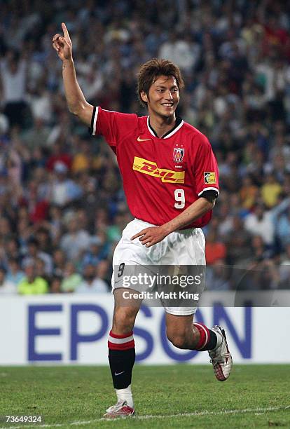 Yuichiro Nagai of the Urawa Reds celebrates scoring a second half goal during the Asian Champions League match between Sydney FC and the Urawa Reds...