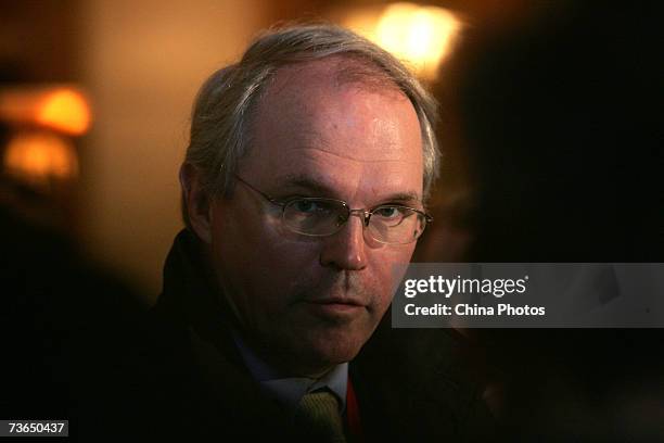 Assistant Secretary of State, Christopher Hill, briefs the media before leaving his hotel for meetings of the six-party talks concerning North...