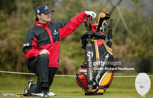 Paul Lawrie of Scotland stretches before hitting a tee shot during the Pro-Am for the Madeira Islands Open BPI 2007 at Clube De Golf Santo Da Serra...